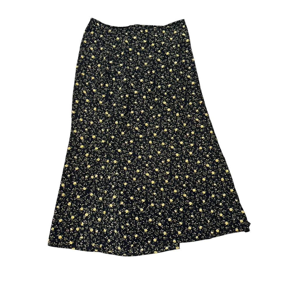 The Limited Y2K 90s VTG 100% Silk Black Floral Midi Skirt Side Slits Whimsigoth - Picture 6 of 6